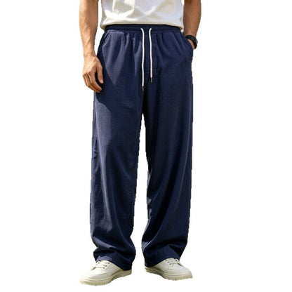 Mens Corduroy Non-Stretch Loose-Fit Casual Trousers