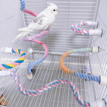Gradient Colorful Bird Rope Perch Stand For Bird Cages Bendable Climbing Rope Cage Accessory Toy For Cockatiel Parakeet Sugar Glider