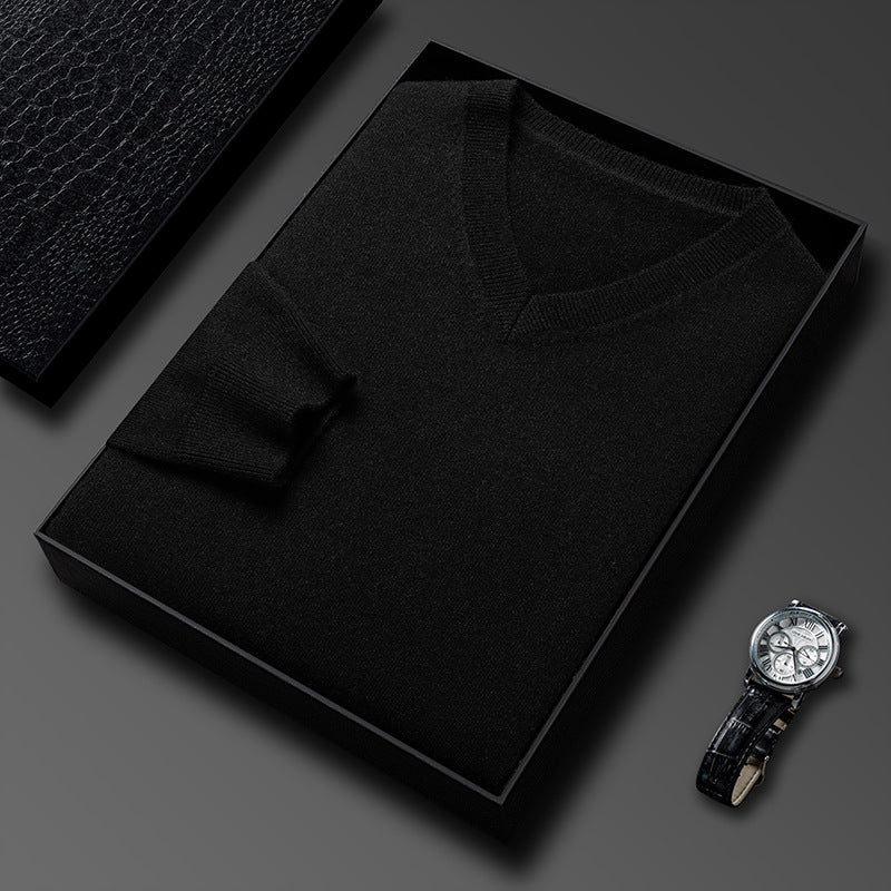 Mens Casual Slim-fit V-neck Solid-color Bottoming Top