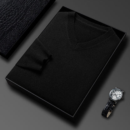 Mens Casual Slim-fit V-neck Solid-color Bottoming Top