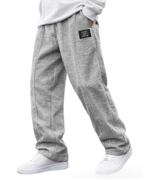 Mens Casual Embroidered-logo Drawstring Loose-fit Elastic-waist Pants With Pockets