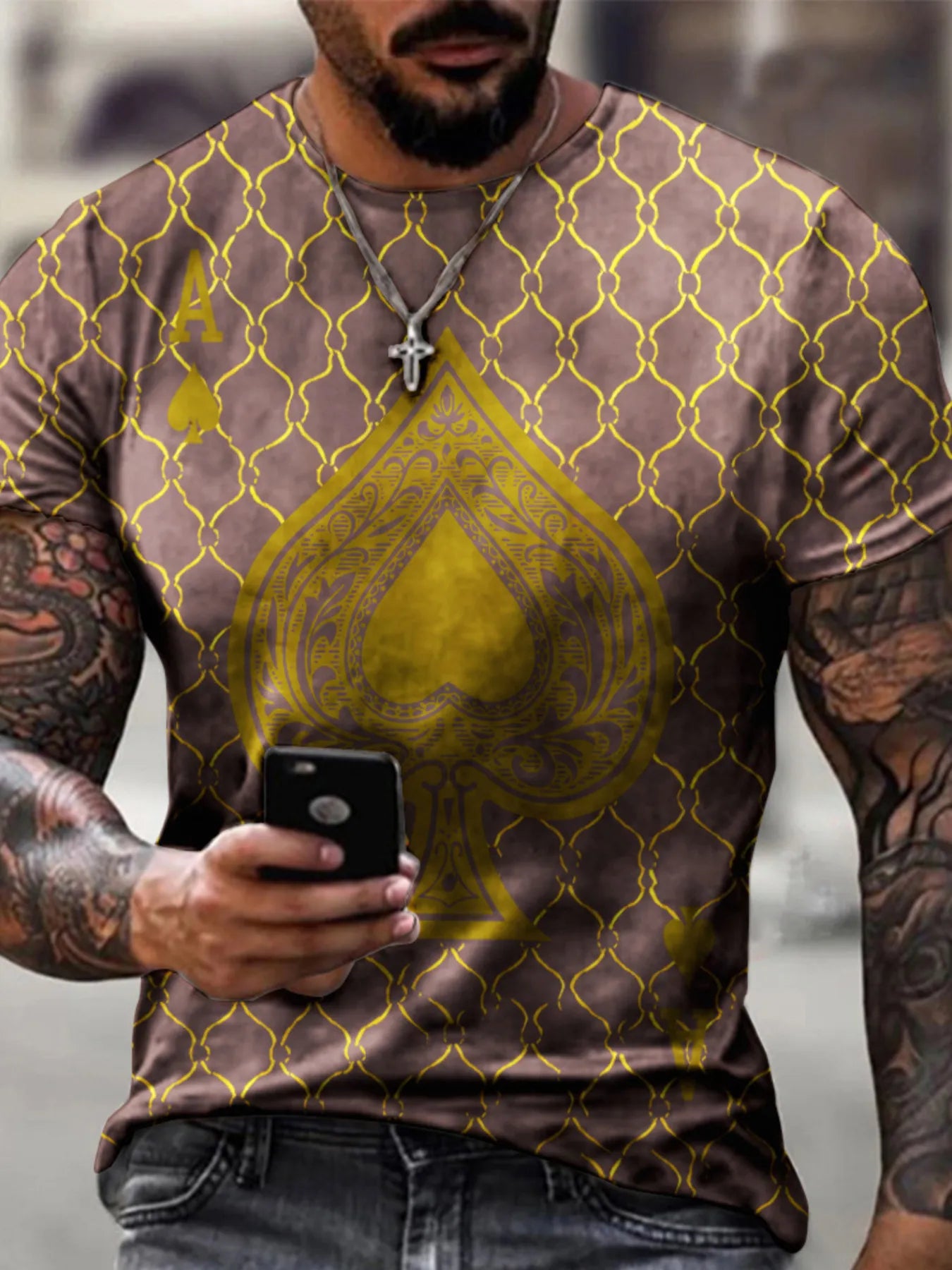 Men's Full Size Ace of Spades Graphic Print T-Shirt Plus Size