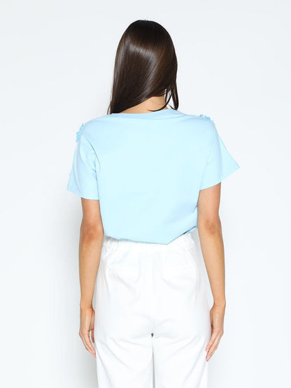 Flower Applique Solid Color T-Shirt