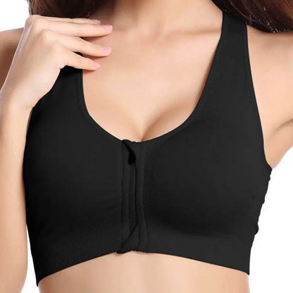 Gray Textured Front Zipper Sports Bra