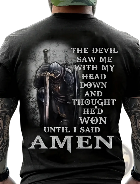 Men’s Knight Graphic Cotton T-shirt with Amen Quote