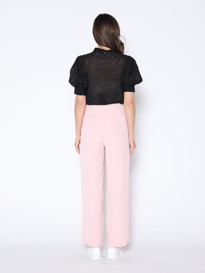 Round-Neck Puff Sleeve Eyelet Top