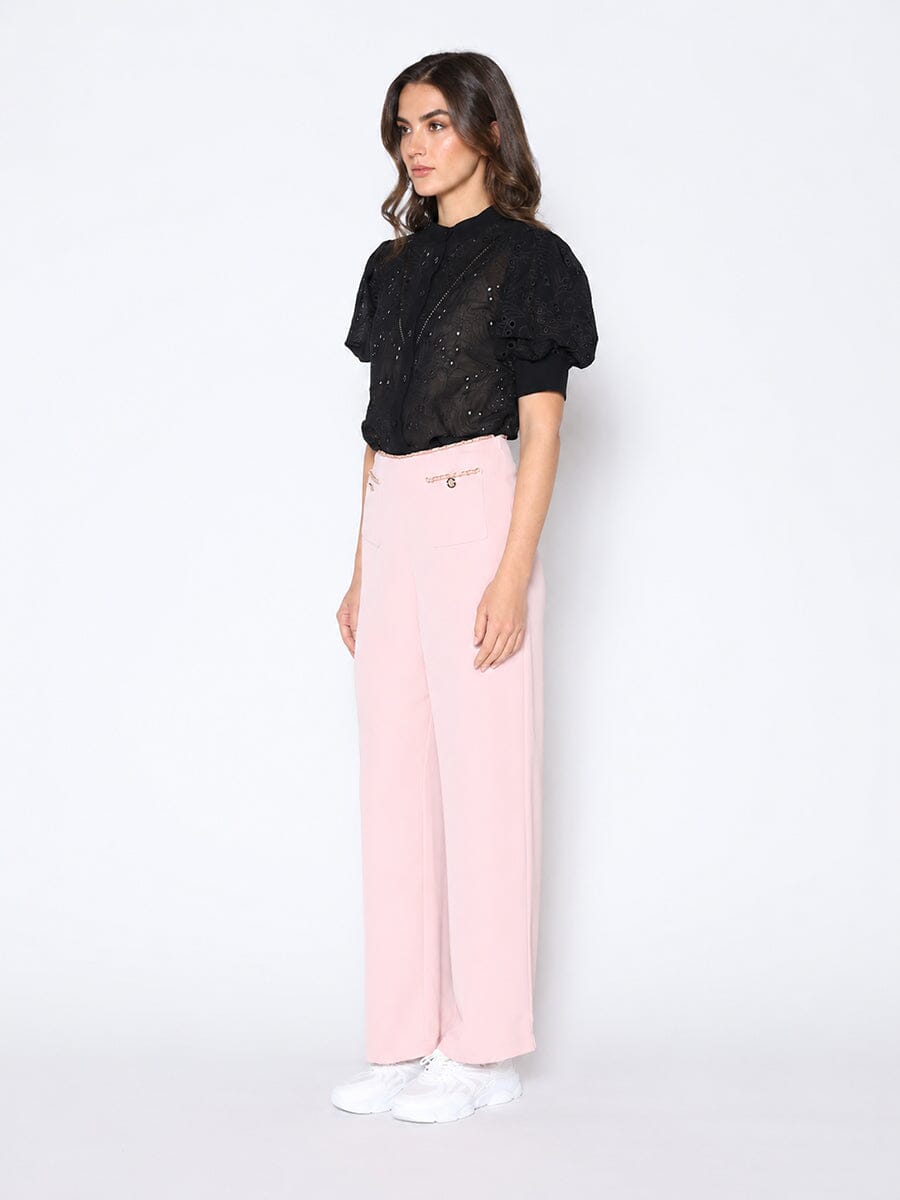 Round-Neck Puff Sleeve Eyelet Top