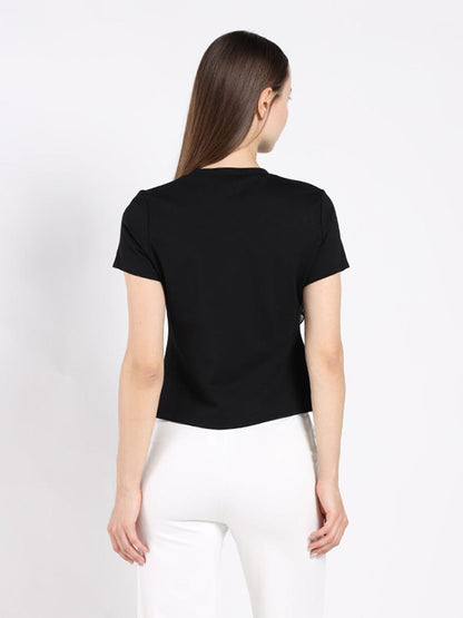 Sleeveless Flower Applique Sharp Asymmetrical Top