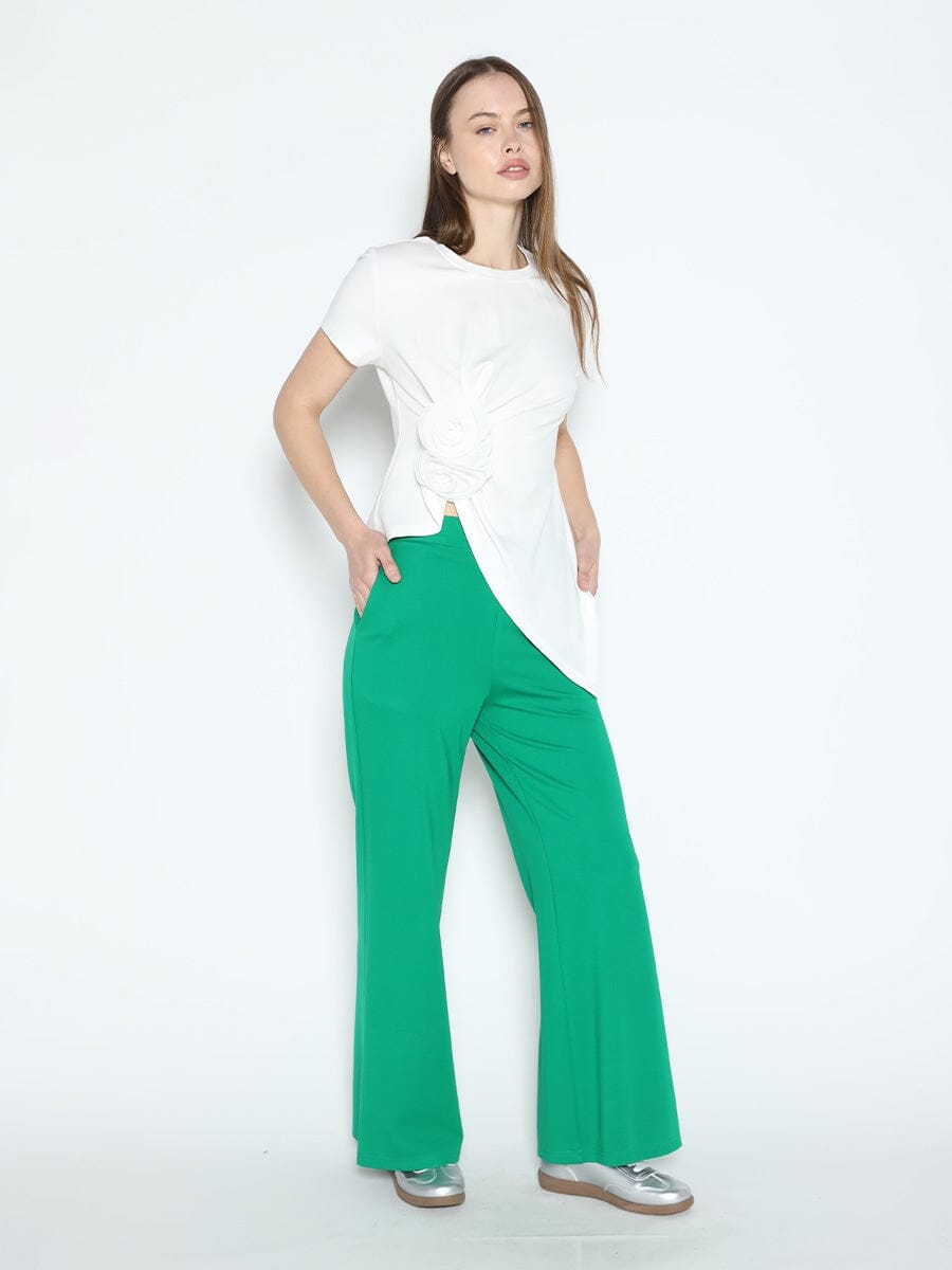 Sleeveless Flower Applique Sharp Asymmetrical Top