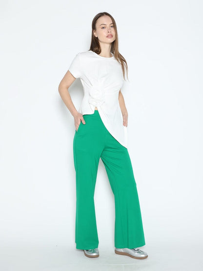 Sleeveless Flower Applique Sharp Asymmetrical Top
