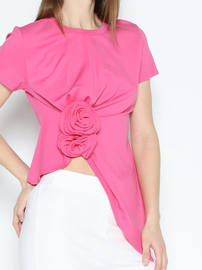 Sleeveless Flower Applique Sharp Asymmetrical Top