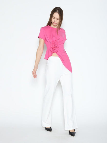 Sleeveless Flower Applique Sharp Asymmetrical Top