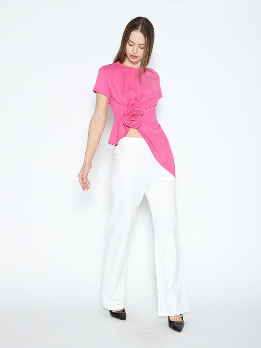 Sleeveless Flower Applique Sharp Asymmetrical Top