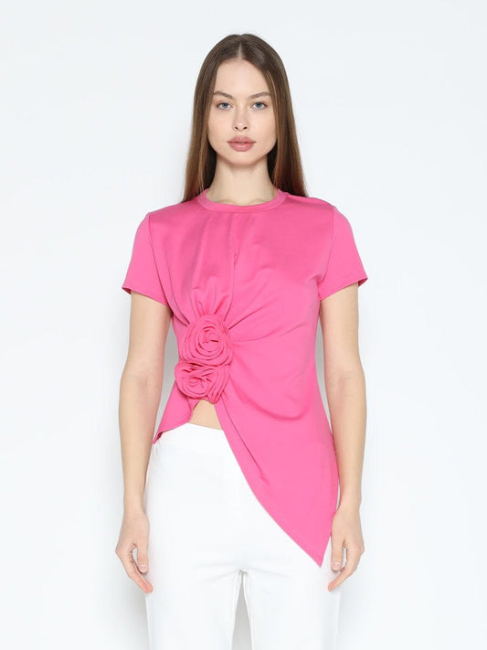 Sleeveless Flower Applique Sharp Asymmetrical Top