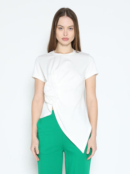Sleeveless Flower Applique Sharp Asymmetrical Top