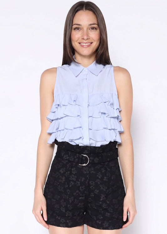 Sleeveless Ruffle Front Top