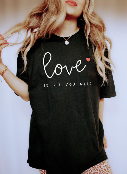 Love Is All You Need Valentine's Day Edition Premium Cozy Romantic Quote Graphic Comfort Colors Tee